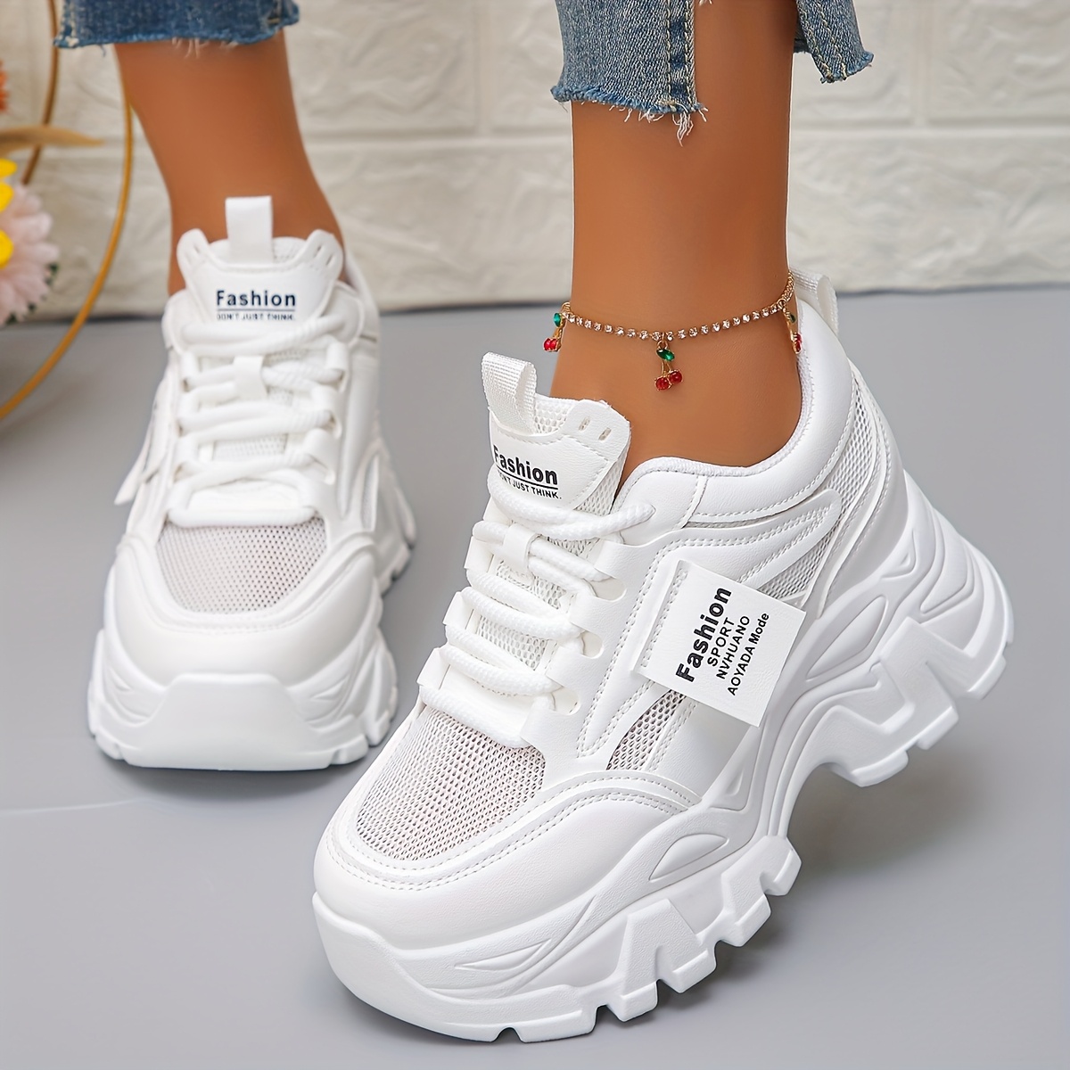 women's trendy chunky dad shoes breathable microfiber Temu Portugal