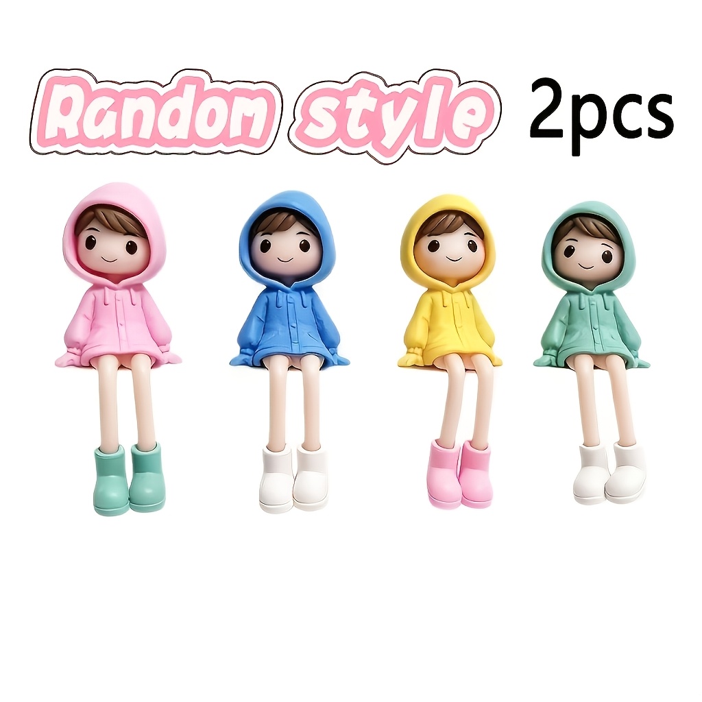 TEMU 2pcs Random Style Cozy Atmosphere Raincoat Little Statue Ornaments, Collectible Dolls, Micro Landscape Ornaments, Gardening Bonsai Ornaments,