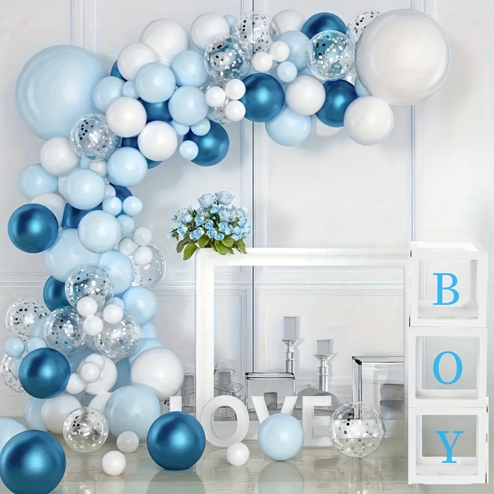 

Set, Boy Baby Shower Decoration -3 White Boxes With 3 Blue Letters (boy), Without String Lights, Suitable For Male Baby Showers, Happy Birthday Decoration, Gender Revealing Party