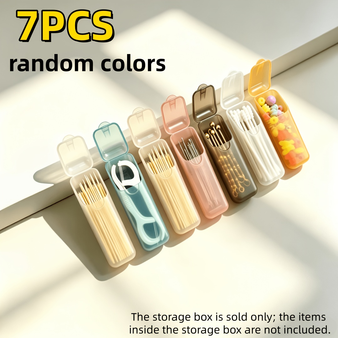 TEMU 7pcs Portable Storage Box (random Colors), And Portable, Can Store Dental Floss, Swabs, And Toothpicks, Essential For Travel, Suitable For Home,