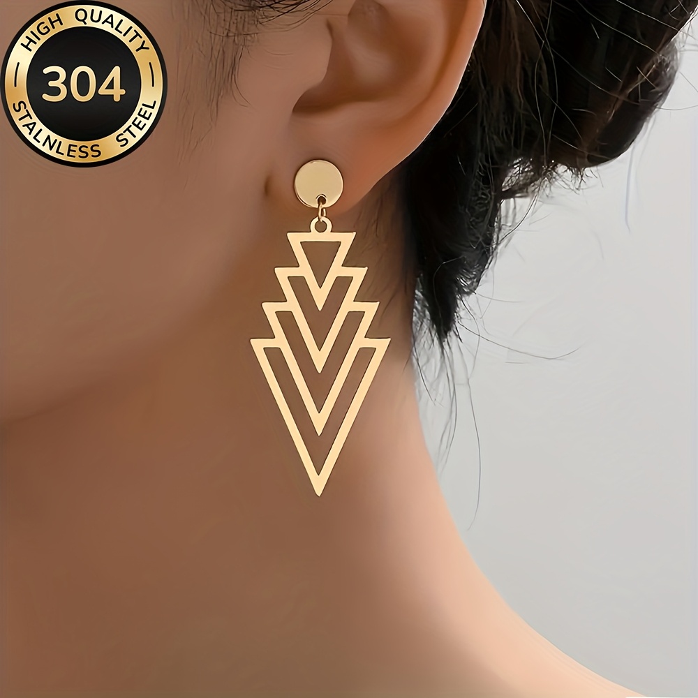 TEMU High-quality Stainless Steel Hypoallergenic Golden Geometric Earrings, Anti-fading, Simple And Elegant, Fashionable Women's Earrings And Jewelry