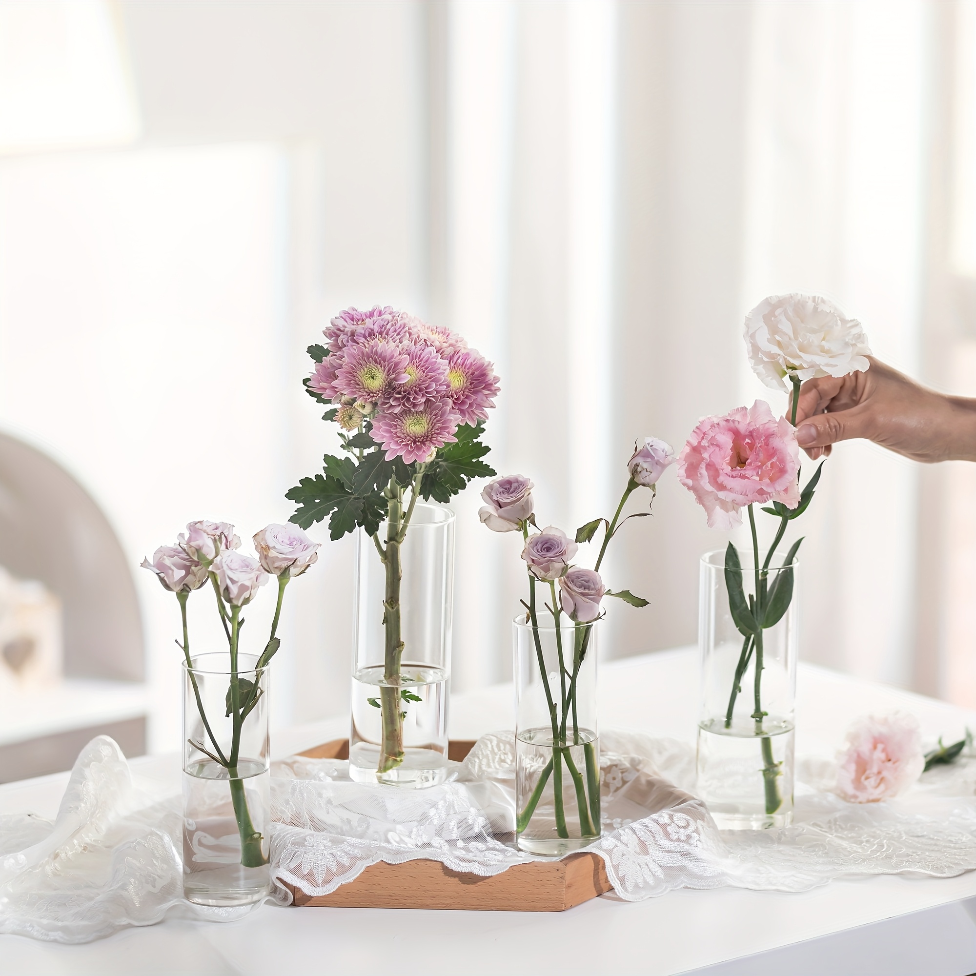 12 Stück Glaszylinder Vasen im Großhandel: Klare kleine Blumenvasen für Tischdekoration – Moderne Säulen- oder Kerzenhalter für Hochzeitsfeiern, Wohnzimmer und Zuhause