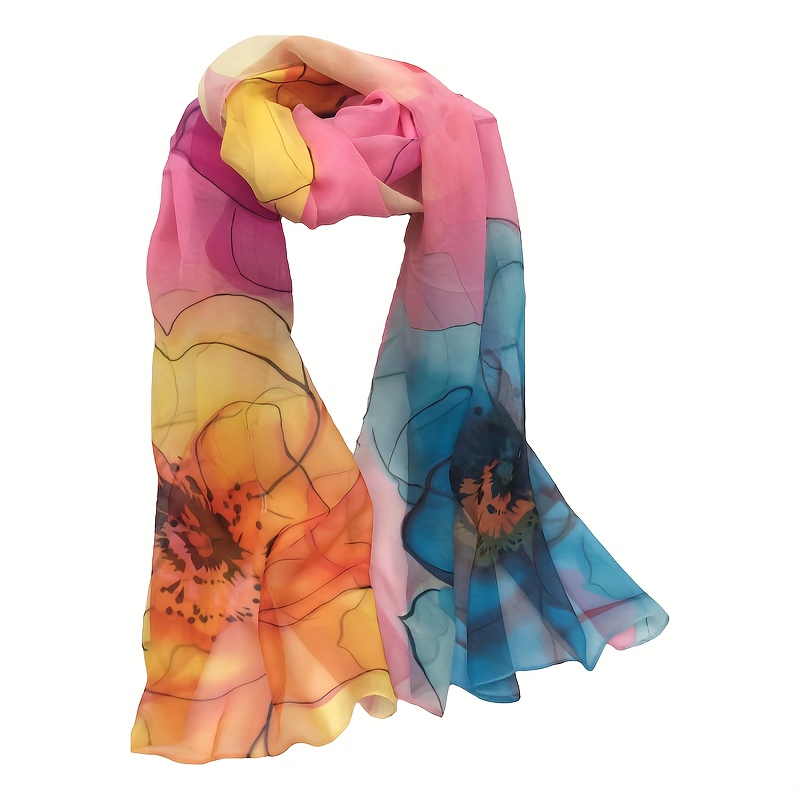 

Vintage Floral Bandana Printed Elegant Scarf Scarves Chiffon Scarves Breathable Shawls For Women