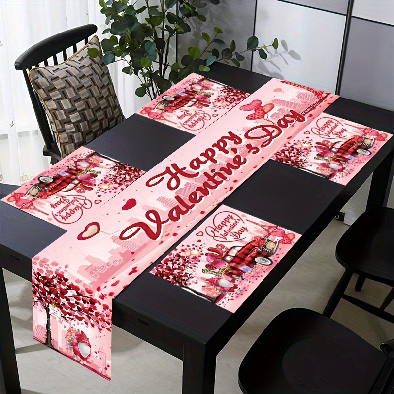 

A Set Of Flag And 4 Placemats In Pink, Ideal For A Romantic Dinner And Proposal Decoration For Valentine's Day.