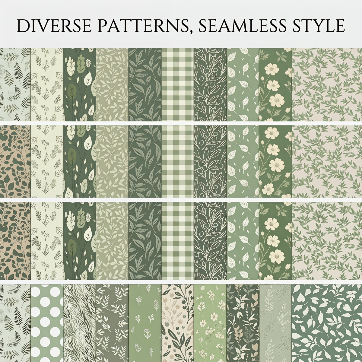 TEMU 40pcs Pack Of Mouse Tail Sage Green Floral Quilting Fabric Squares, Vintage Green Plant Thick Pre-cut Strips, Vintage Eucalyptus Leaf Print