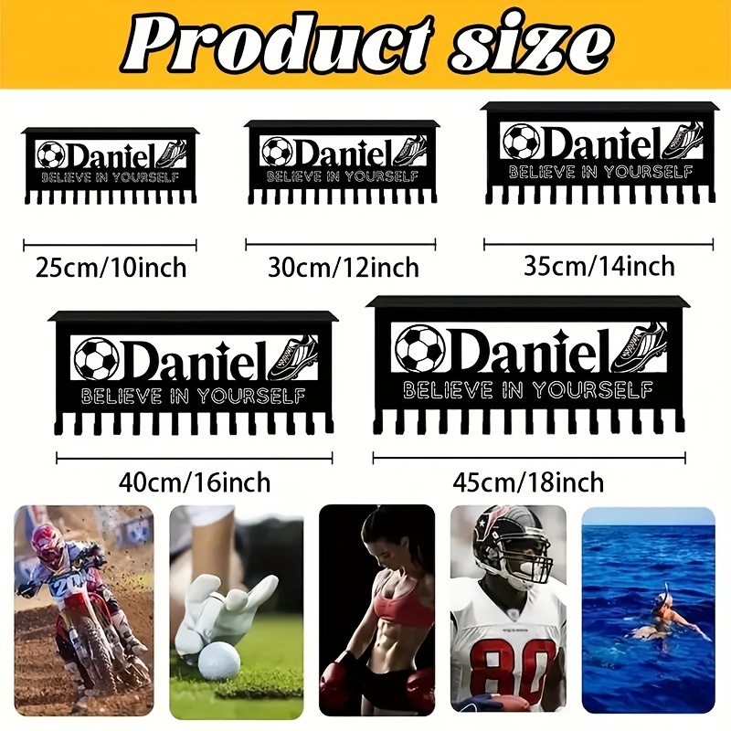 TEMU Customized With Medal Hooks - Personalized Name Metal Medal Rack Display, Black Wall Mounted Clothes Hanger, Used For Customizing Award Ribbons,