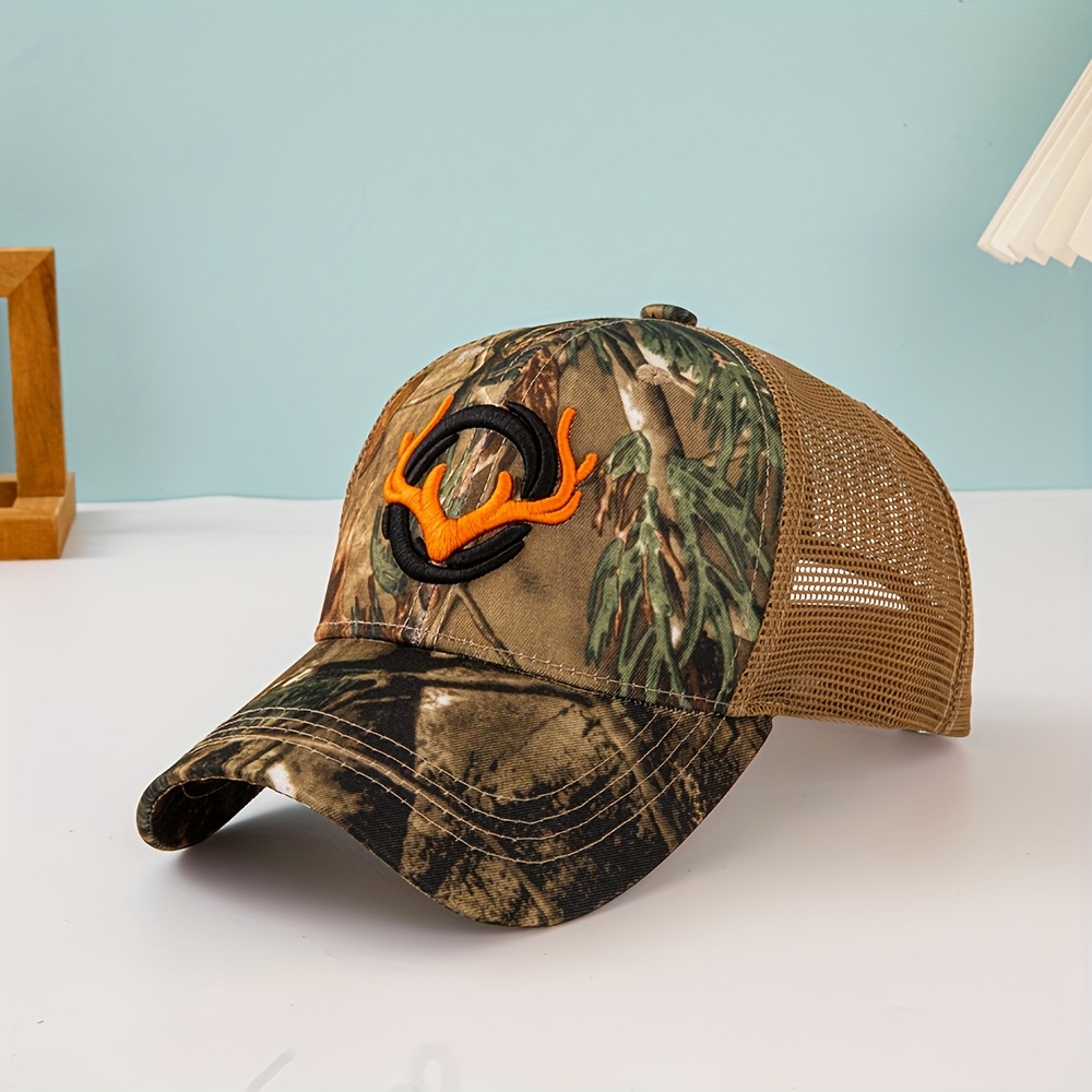 Image of Korean-style Fashion Spring/summer Random Floral Pattern Half-mesh Unisex Baseball Cap, Antler Embroidery Women's Snapback Cap, Dad Hat, Casual Fishing Hat