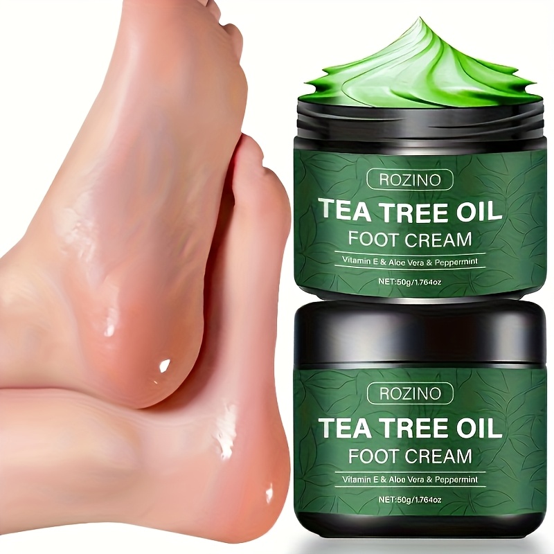 2-Pack Tea Tree Oil Cracked Skin Cream with Vitamin E for Dry, Cracked Hands, Ankles, and Feet, Moisturizing and Softening