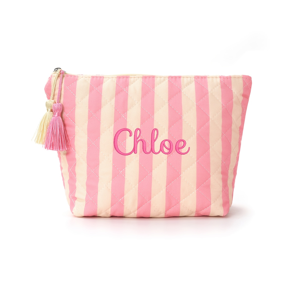 TEMU Trousse de Cosmétique brodée sur mesure, matelassée et à rayures colorées, organisateur portable, parfait pour organiser et les produits de soin
