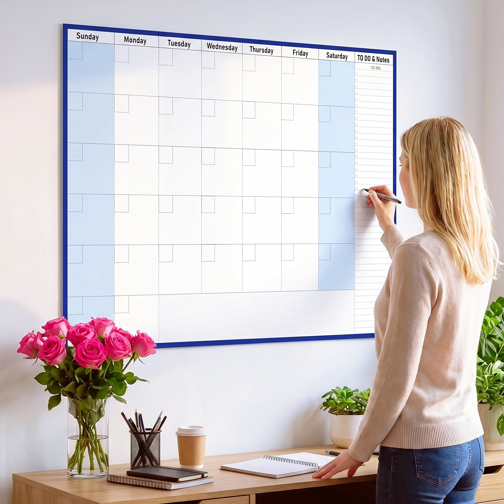 TEMU A Large Dry-erase Wall Calendar With Monthly Planner, Weekly And Daily Checklists, And Ample Grid Writing Space. Wipeable And Reusable, 39 X 27