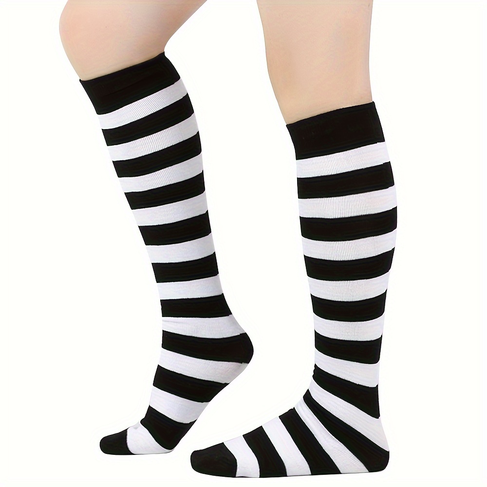 Image of 1 Pair//5 Pairs Of Striped Calf Socks, Knee-high Socks, Mid-calf Socks, Jk Socks, And Cosplay Socks Are Perfect For Holidays Like Halloween And Christmas, Making Them Ideal Gifts