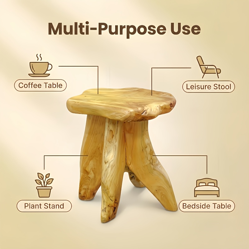 1pc Natural Solid Wood Square Side Table - an Elegant Artistic Decorative Side Table for Home, Kitchen Dining, Or Courtyard That Instantly Enlivens Your Space with a Vibrant And Artistic Atmosphere. It Can Serve As a Stylish Casual Stool