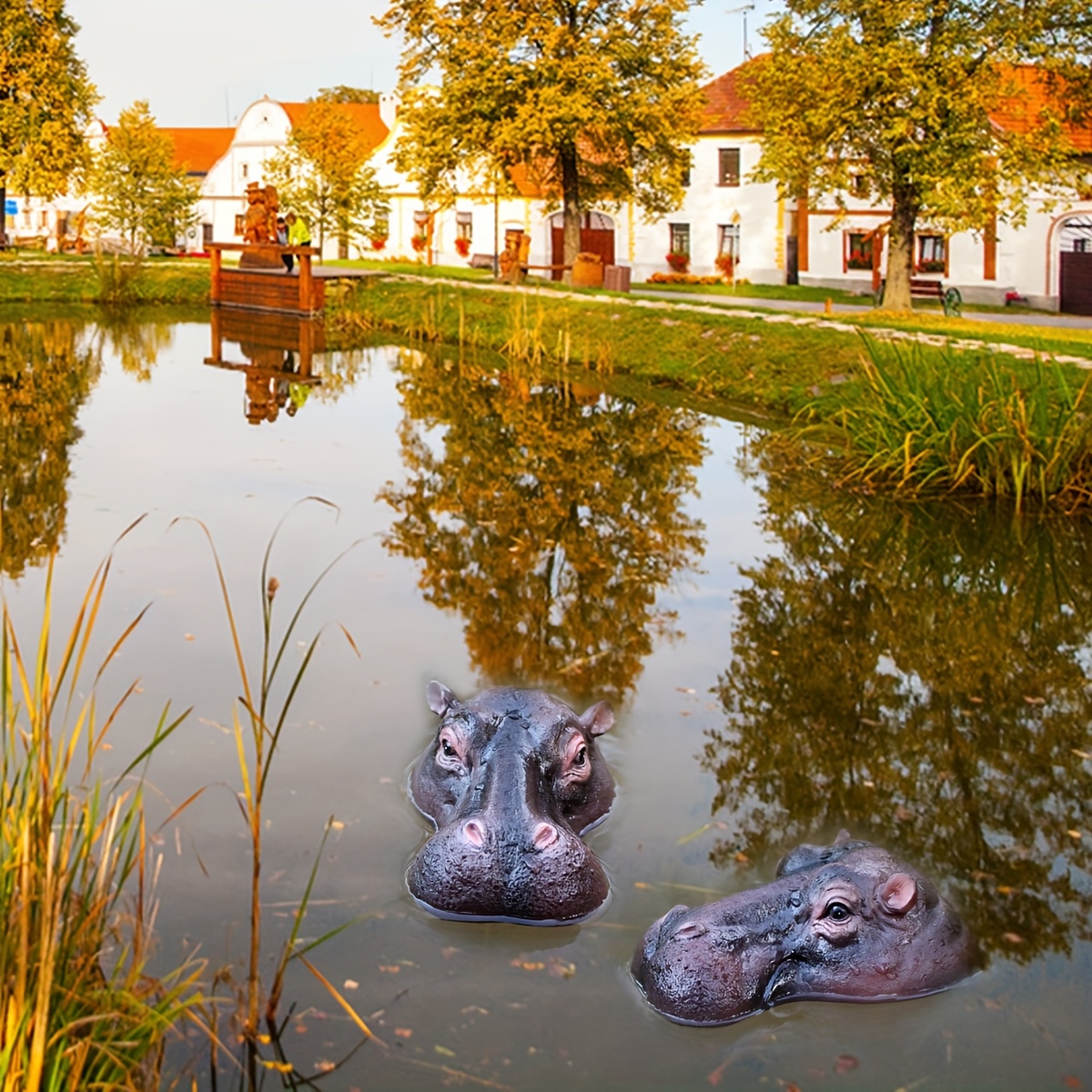 

1pc WEBETTER Statue de tête de hippopotame en résine, sculpture de cheval flottant sur le , décoration de jardin marron , ornement de pelouse extérieure, décoration de d'eau