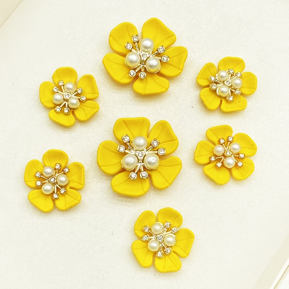TEMU A Set Of 7 Candy-colored Floral Accessories, Featuring Center-set Pearl Rhinestones, Colorful Three-dimensional Fabric Appliqués, And Sew-on Diy