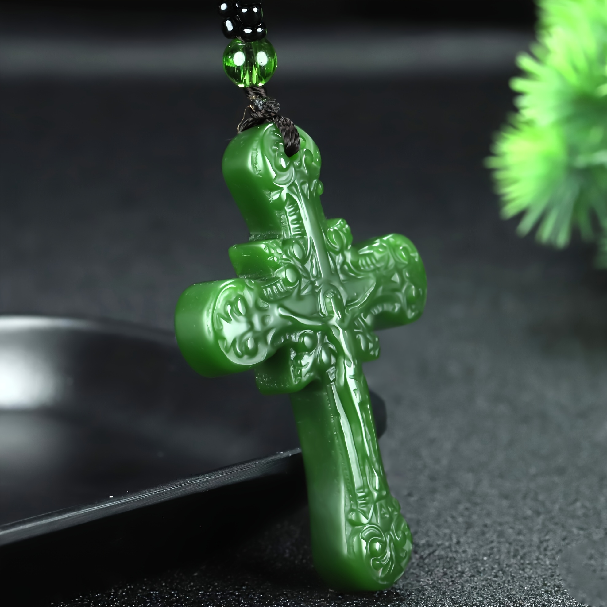 Green Stone Cross Pendant for Men