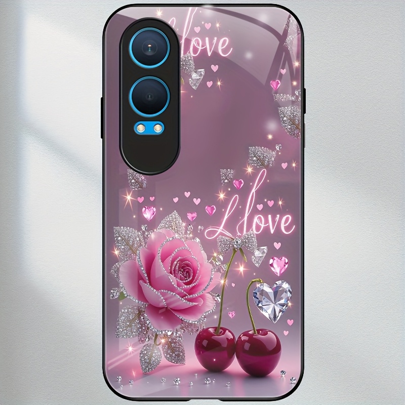 TEMU Casing For Oneplus Nord Ce4 Lite Hard Phone Case Tempered Glass Phone Case Flower Cherry, Phone Protection, Device Safety, Aesthetic Phone