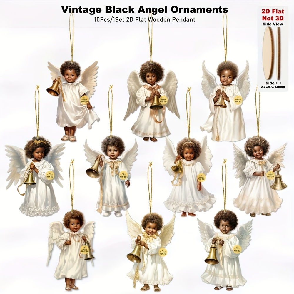 TEMU [2d Flat] 10pcs/1set Vintage Black Ornaments Pendant, African American Christmas Peandant, New Year Gifts, Home, Window, Office, Classroom, Wine