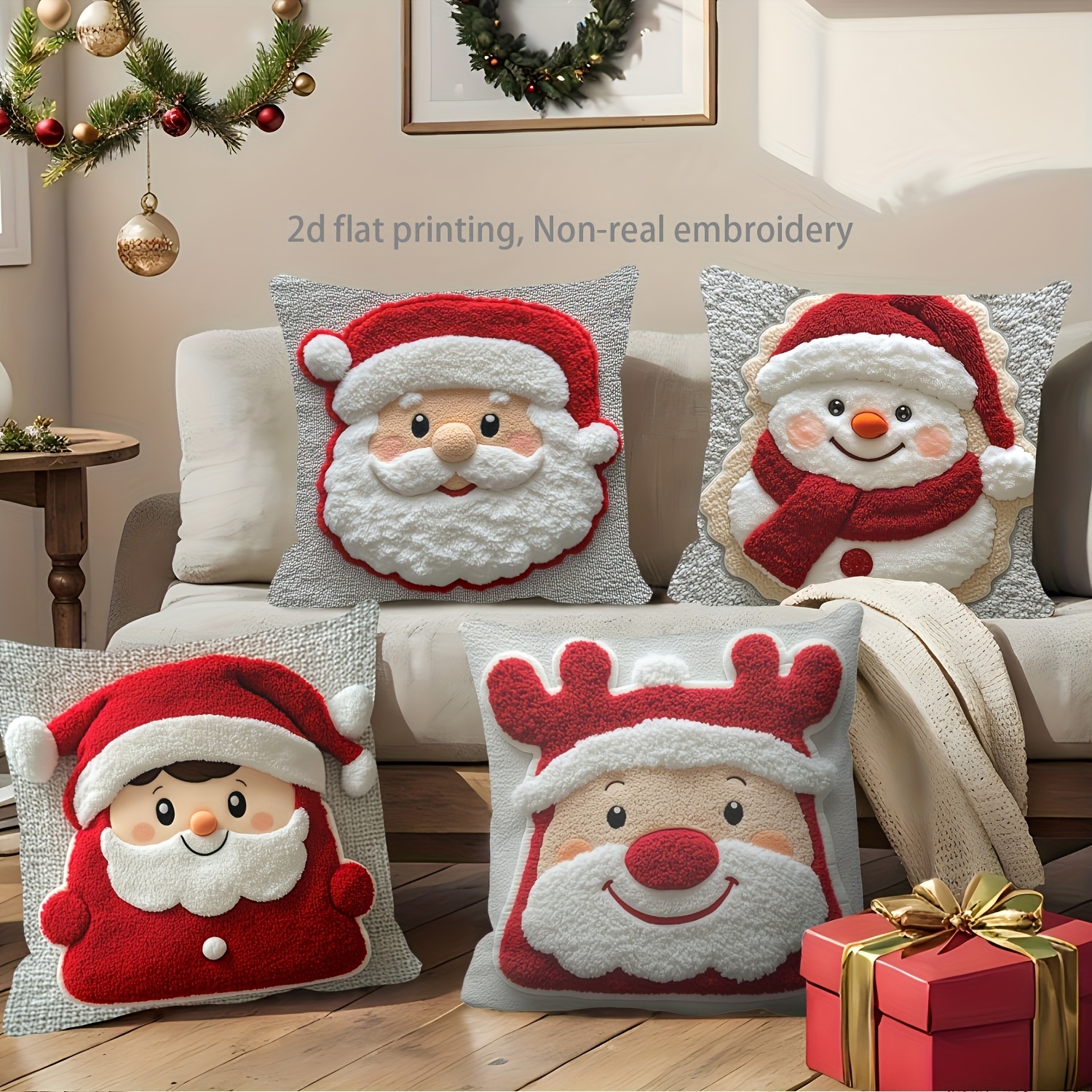 4pcs holiday christmas pillowcase   santa claus snowman and   design single sided printing pattern 17 72 x 17 72 inches polyester pillowcase with zipper suitable for home office and living room decoration machine washable Product details 2