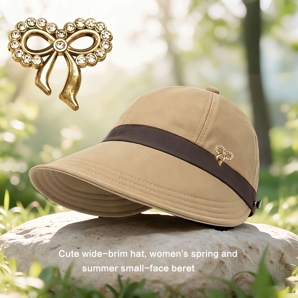 TEMU Women's Spring Summer Wide Brim Beret Equestrian Hat, Retro Contrast Ribbon Duckbill Sun Hat, Lightweight Breathable Face, Suitable For Best
