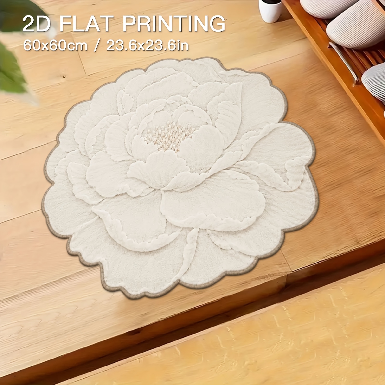 TEMU 1 tapis de bain, impression plate 2D, surface en velours 800GSM, fond antidérapant thermocollé, tapis antidérapant imprimé avec motif floral à