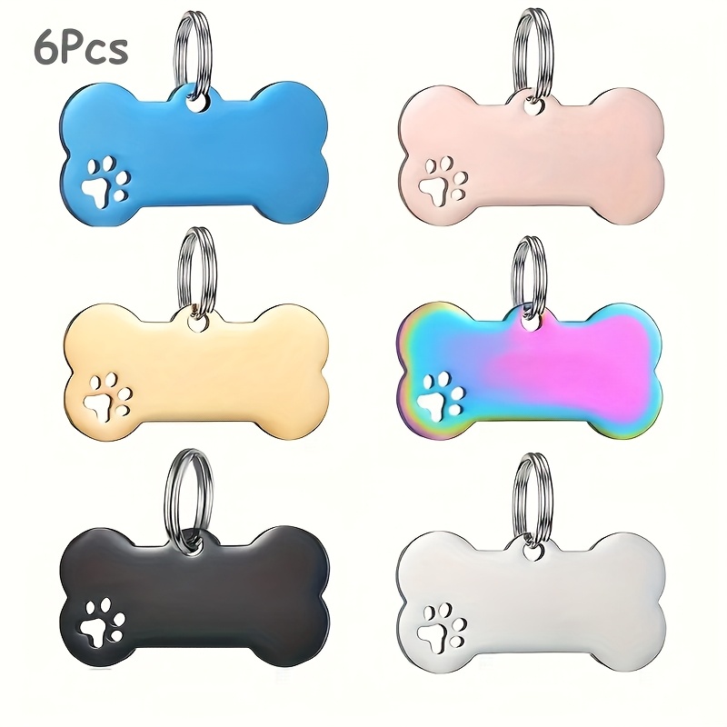 TEMU 6pcs Premium Stainless -shaped Pet Id Tag With Paw Print Design - Durable, Waterproof & Rust-resistant For Small Breed - Fashionable Hollow