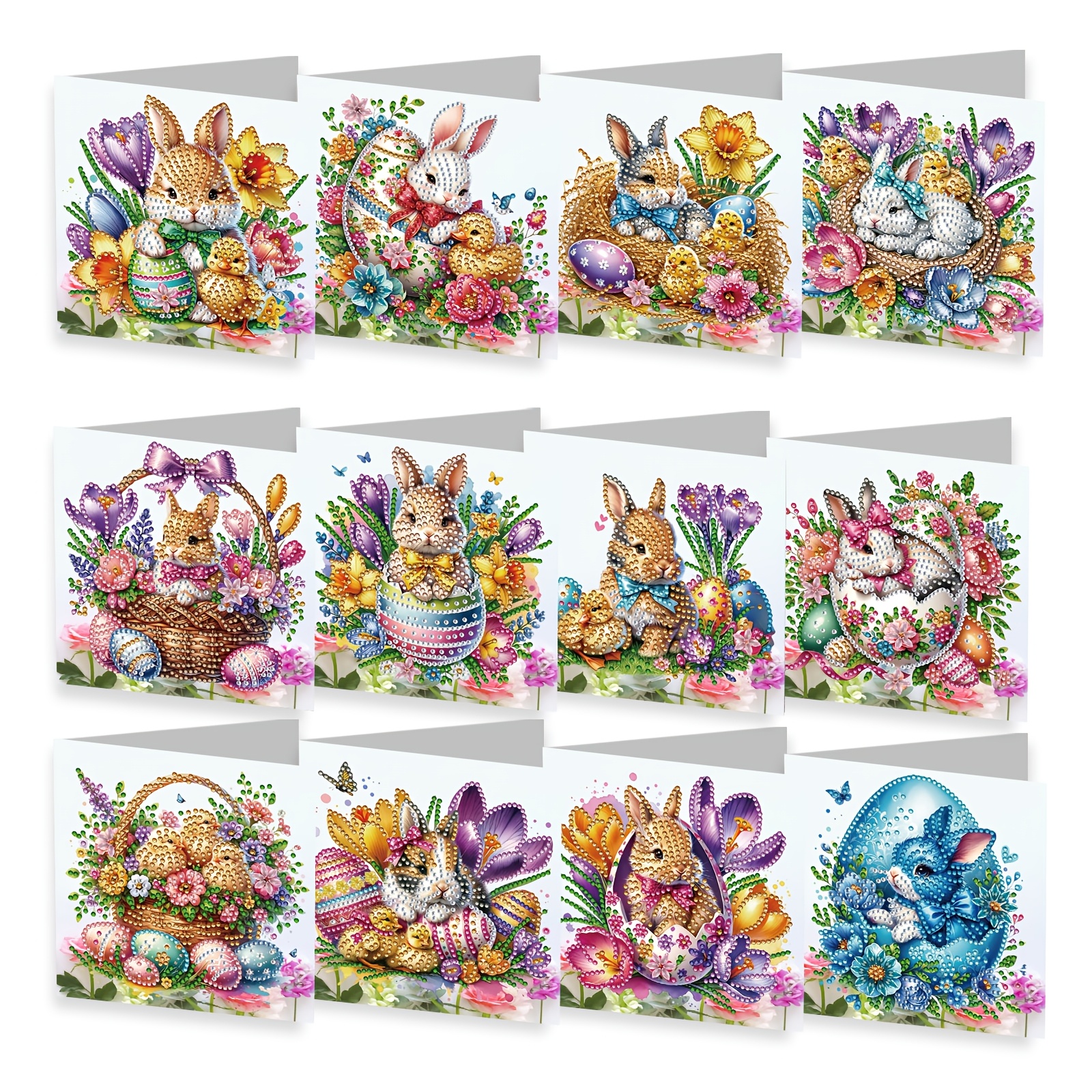 TEMU 12pcs Diy Diamond Painting Greeting Card Set - New Easter Theme Series. Handmade Cards With Embellishments, Including 12 Envelopes. Collectible