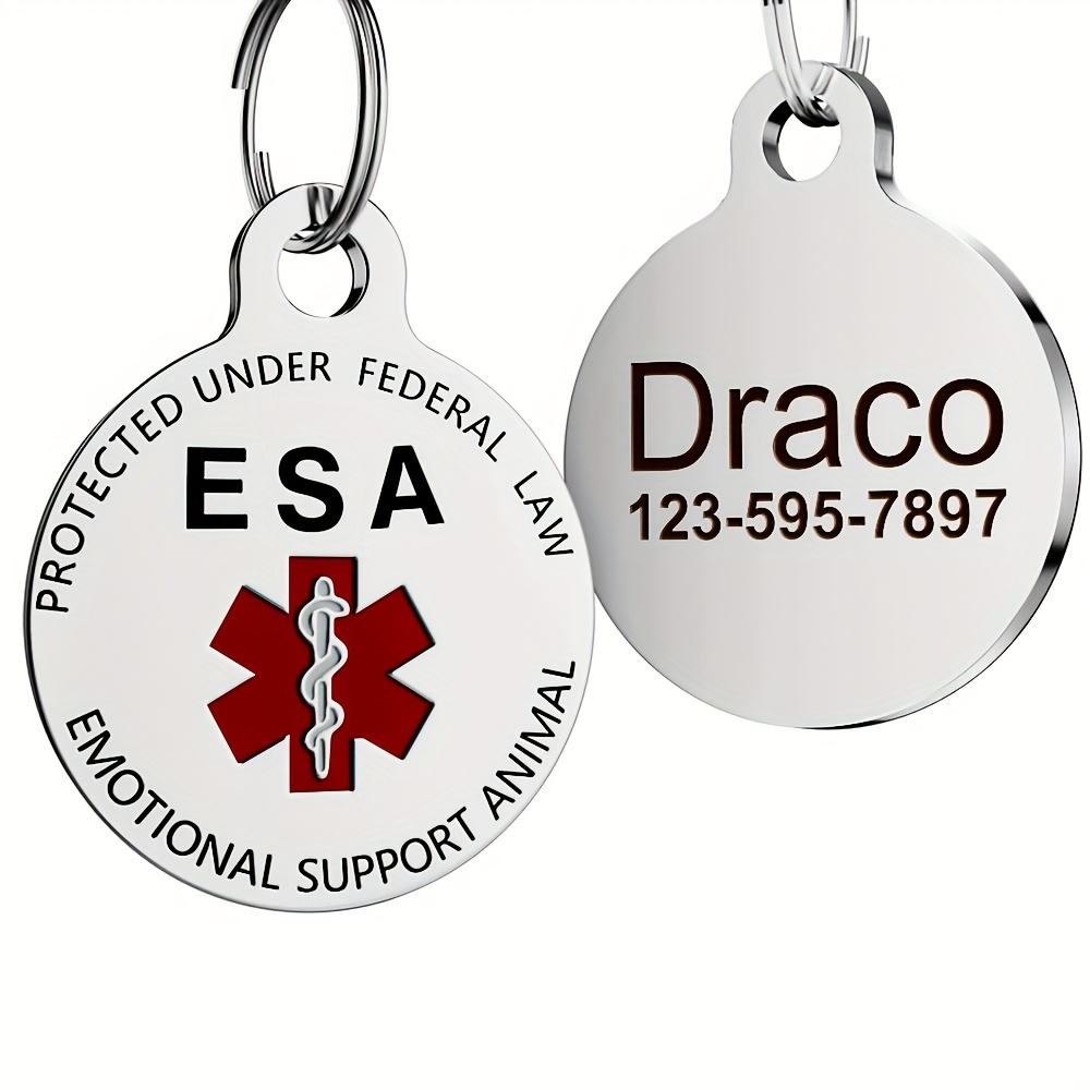 TEMU Plaque de Service Personnalisée ESA & Chien d'Assistance - Plaque d'Identité Gravée pour Animaux avec Design par la Loi Fédérale, Métal Durable,