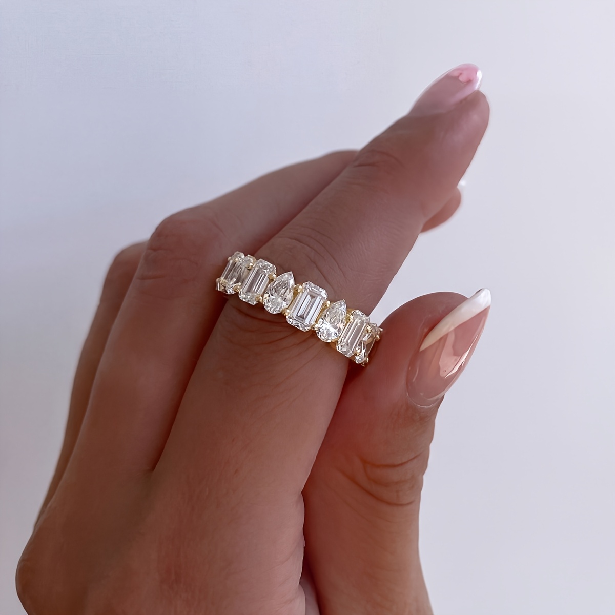 Sparkling Rectangular Pear-Shape Promise Wedding Ring