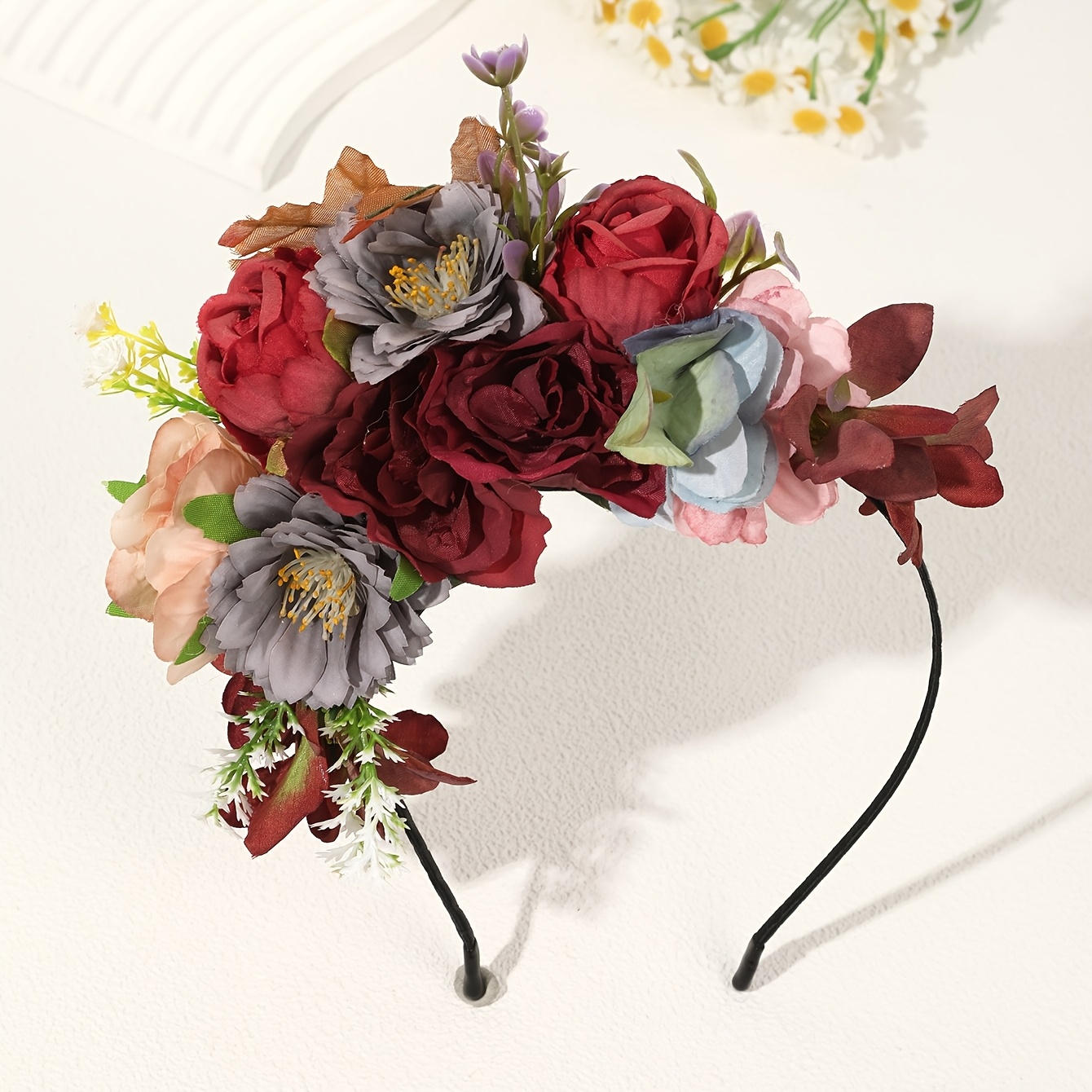 TEMU 1pc Halloween Fall Floral Headband, Artificial Flower Hair Hoop For Women Cosplay Party Dress-up Headwear