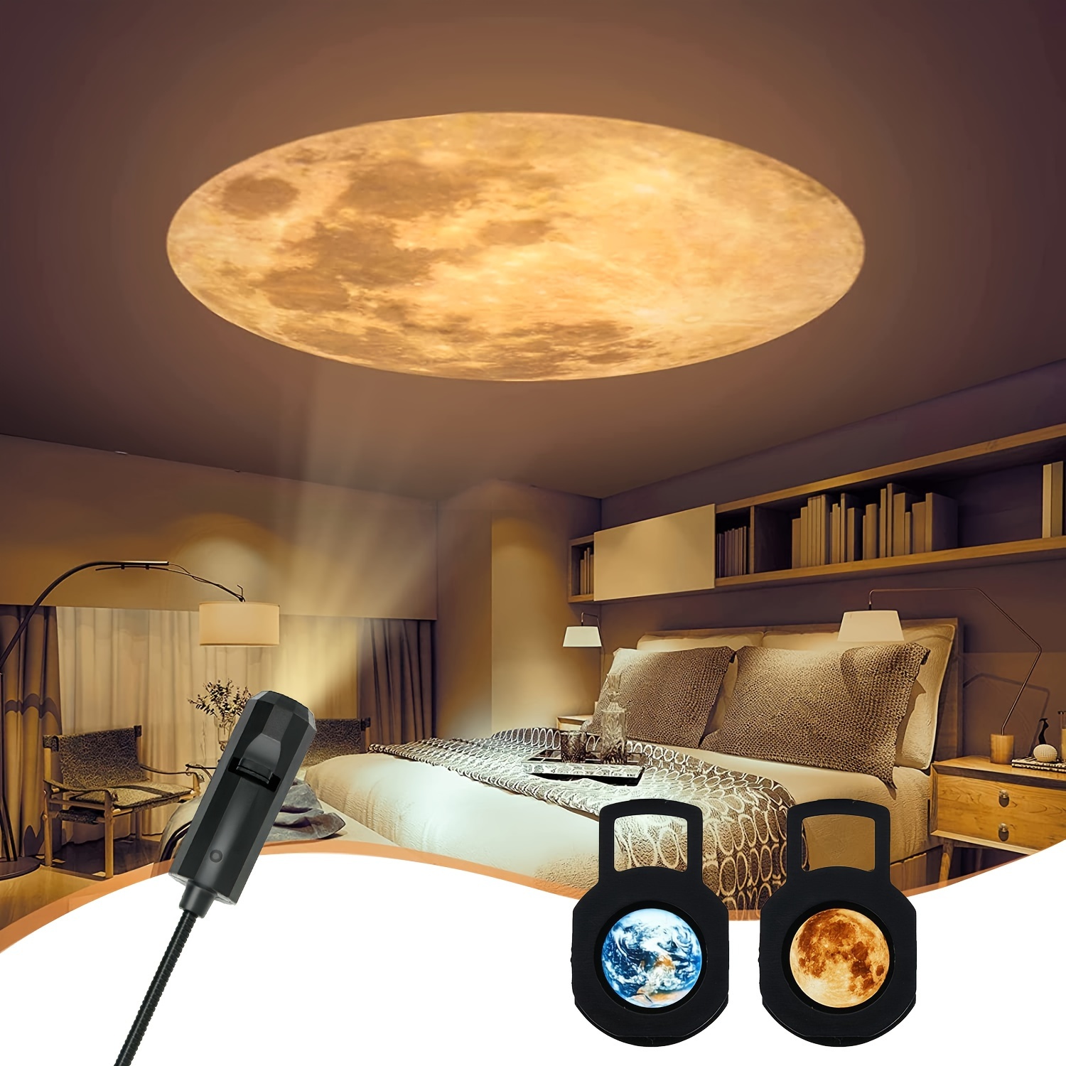 

Moon Earth Projector, Usb Night Light, 360° Rotatable, Moon Atmosphere Projector, For Home Bedside Table, Bedroom Living Room, Gift For Others, Room Decoration, Photo Background
