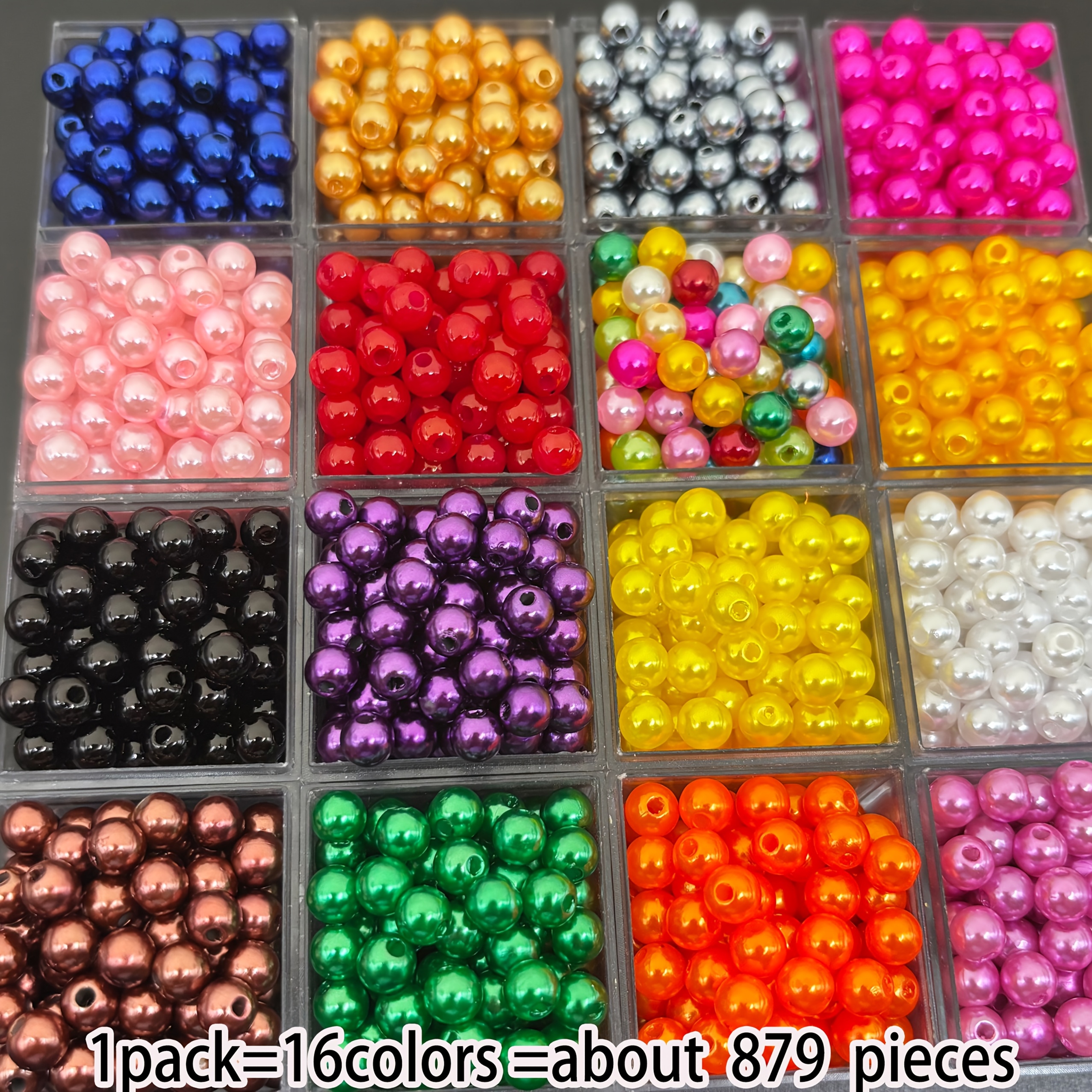 TEMU 879pcs 16 Colors Acrylic Bead Set | 6mm Boho Style Christmas Round Beads For Bracelets, Necklaces, Jewelry Making, Ideal For Gifting And Mothers