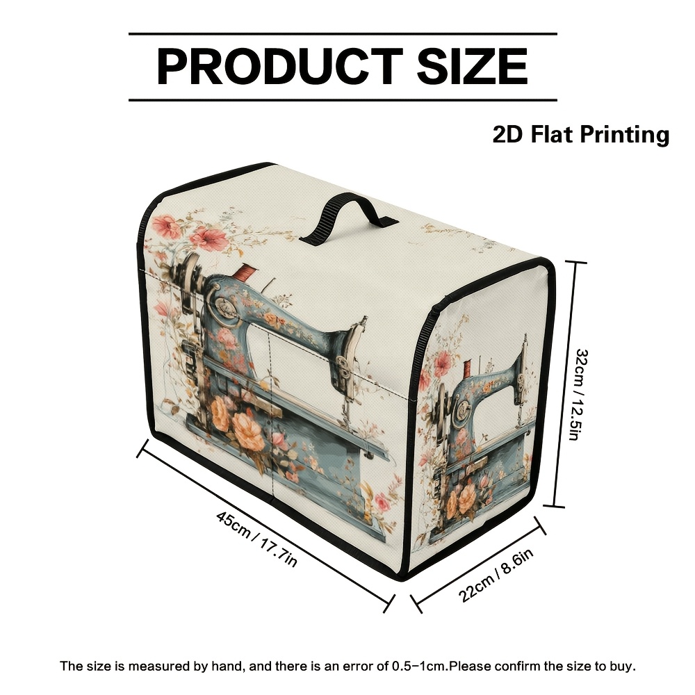 TEMU 1pc 2d Flat Universal Sewing Machine Cover Vintage Sewing Machine Flowers Pattern, Stylish Fabric Protector With Top Handle And Multi-pocket