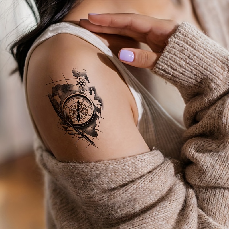 Tattoo Smartwatch Compass Black Compass Temporary Tattoos, 12 Pack