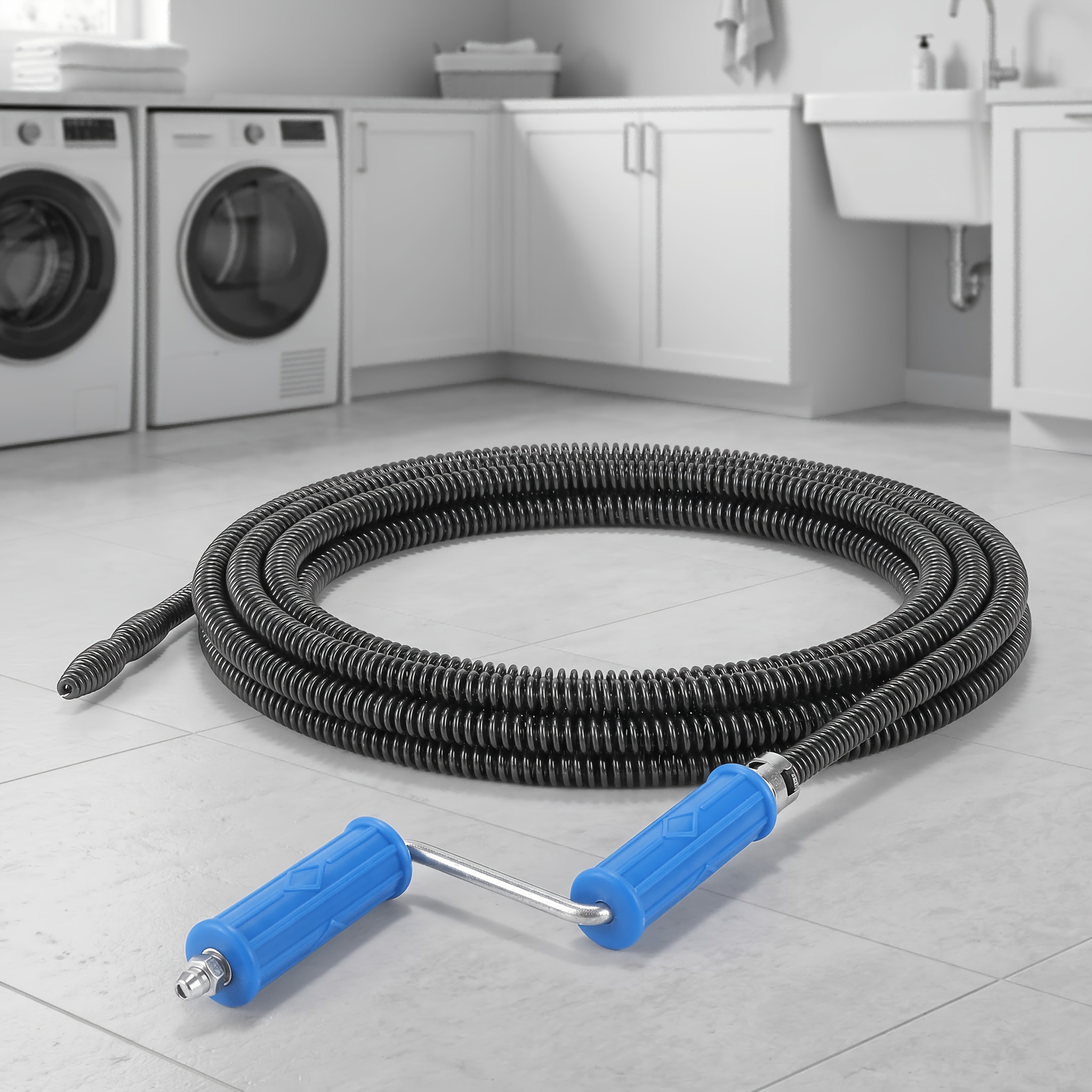 Image of Drain Auger, Drain Auger With Drill Attachment, 16.4-foot Drain , Self-feeding Flexible Drain Cleaner, Suitable For Bathrooms, Kitchens, Sinks, Bathtubs, And Sewers