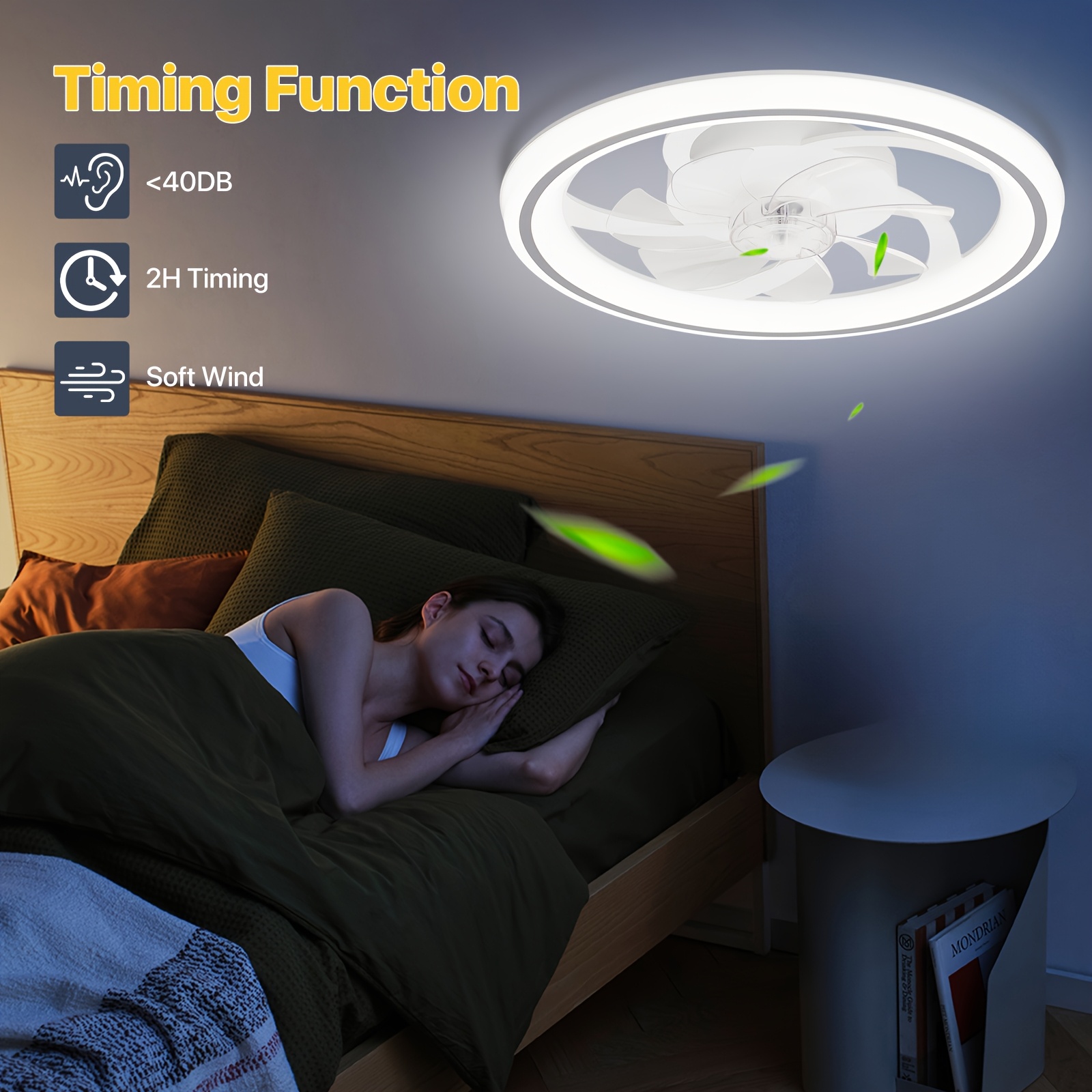 20 modern dimmable led ceiling fan with light   control 3 color temperatures 6 adjustable   flush mount design for bedroom   timer setting wireless control polished   bedroom ceiling fan contemporary lighting Product details 3