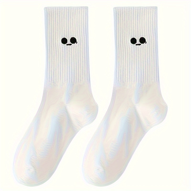 5 Pairs Women'S Mid-Calf Socks - Cute Cartoon-Themed Long Socks with Expressive Faces, Soft Breathable Warm Winter Socks for Everyday & Formal Outfits - Spring, Fall, Winter Fashion Accessories (5 Pairs), Cute Socks, Seasonal Fashion, Playful Design, Comfortable Fit, Trendy Socks, Fashionconscious Women