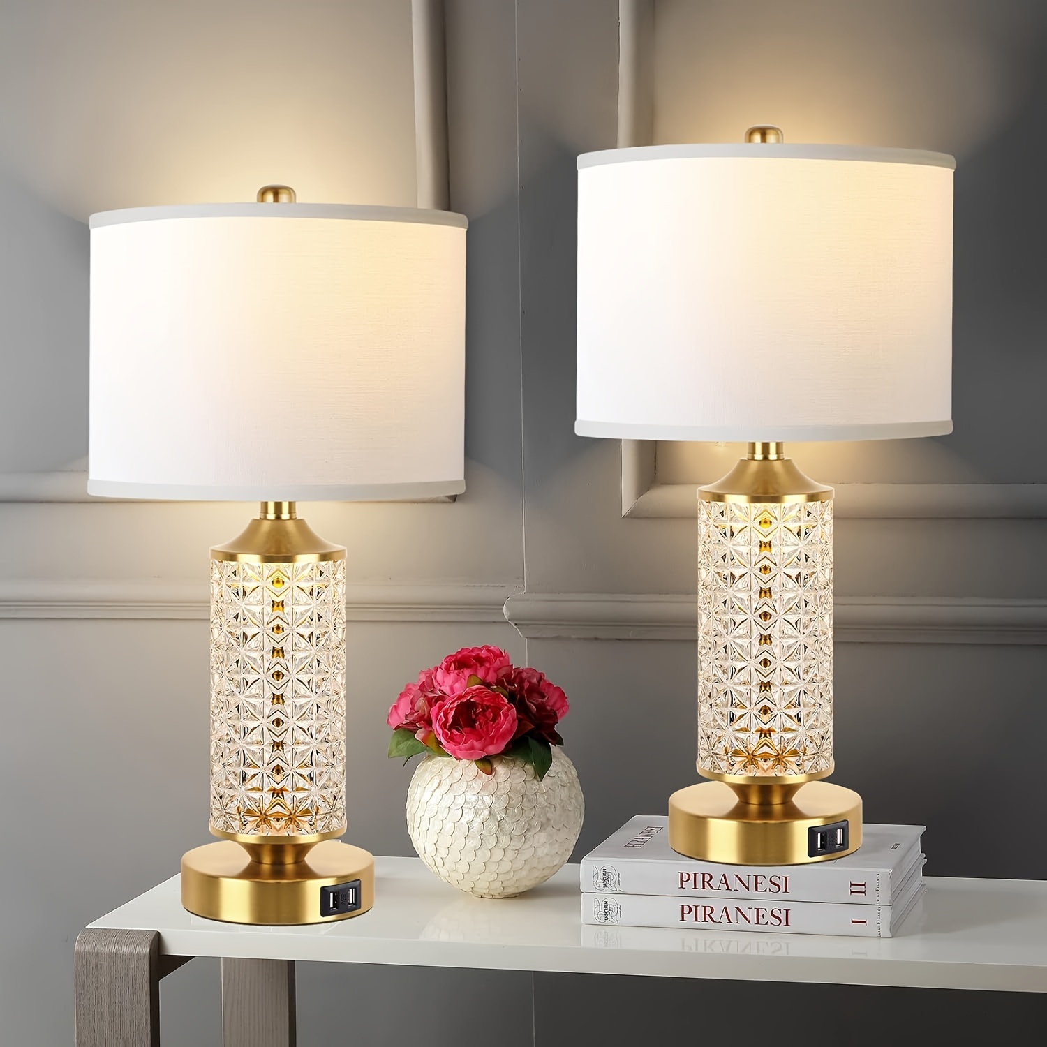 

Set Of 2 Table Usb , Bedside Lamp Led For , Nightstand For (gold)(2 Bulbs )