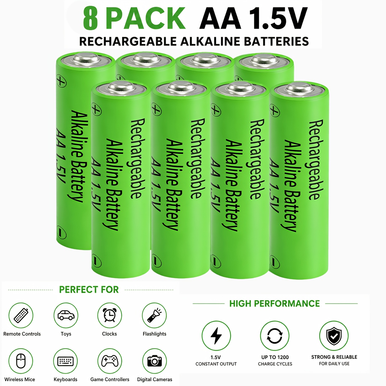 TEMU 1200mah Aa Rechargeable Batteries, 1.5v Battery, Long Cycle Life, Wide Compatibility For Flashlights, Toys, (60a Continuous , 9min Fast Charge