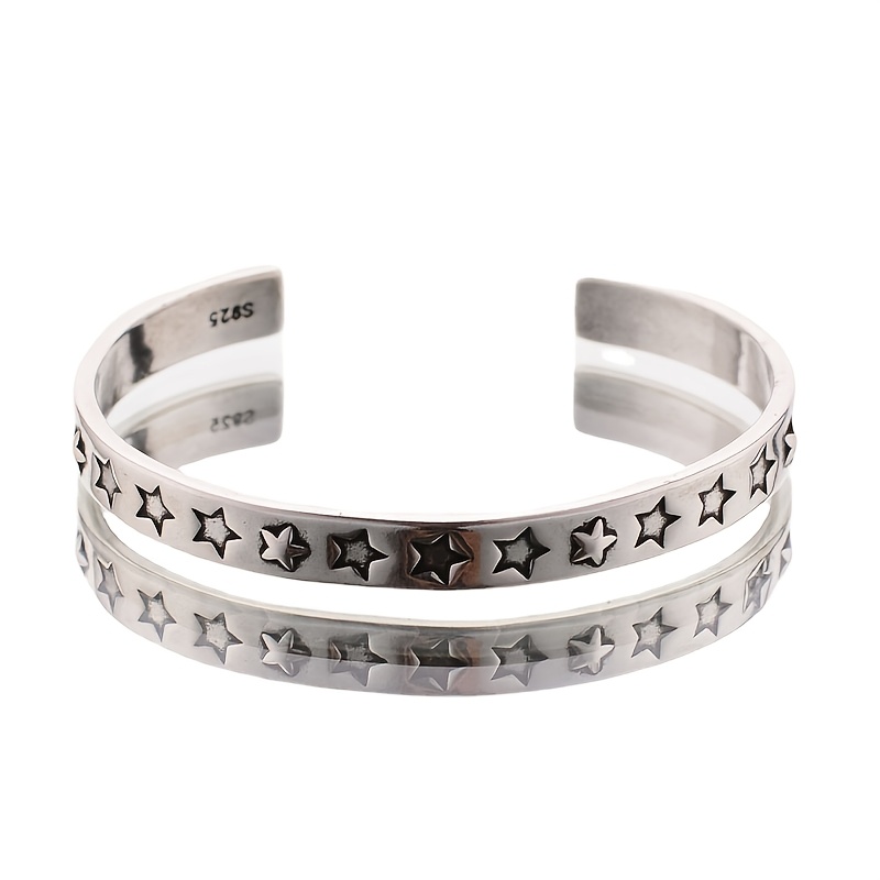 Image of 1 Minimalist And Stylish S925 Silver Open Bracelet, With Texture, Suitable For Daily Wear And Parties, The For Gifting To A Lover On Holidays