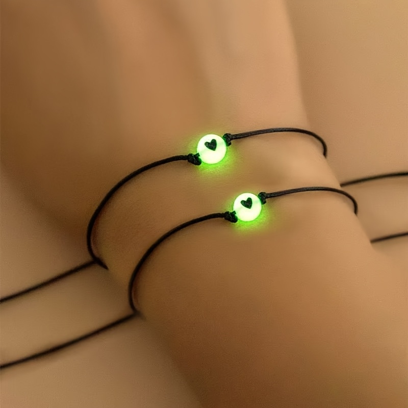 Heart Shaped Luminous Beads Bracelet Adjustable Chain 6 Colors