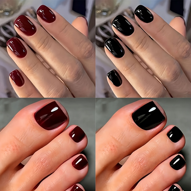 E-shop Ein Set aus 96 schwarzen und tiefroten Nagelspitzen, die einfach anzubringen und wiederverwendbar sind, für Frauen. Geeignet für alle