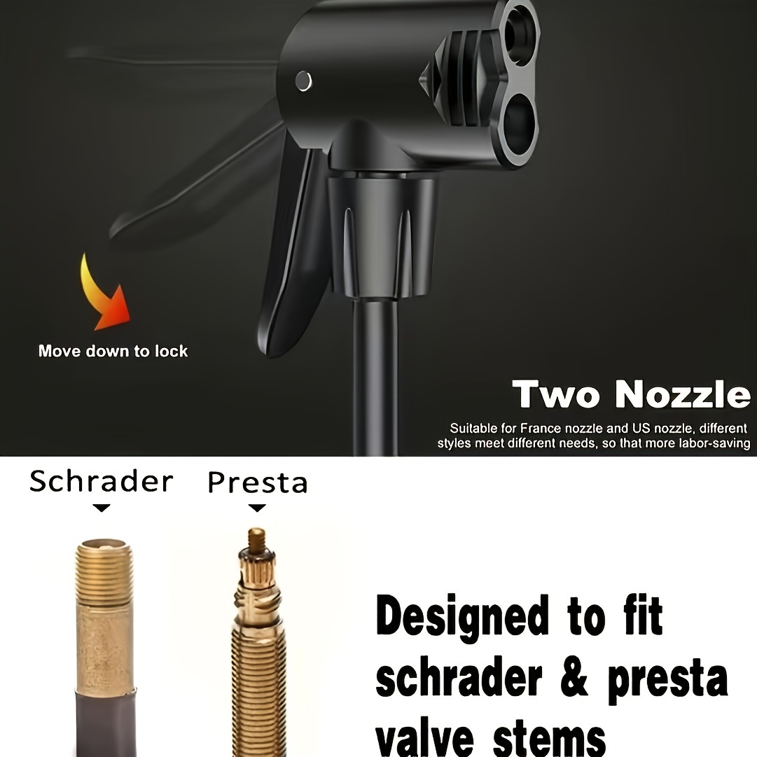 1pc portable bike pump with dual nozzle versatile manual air inflator for bicycles motorcycles sports balls and balloons schrader presta valve compatible lightweight durable details 4