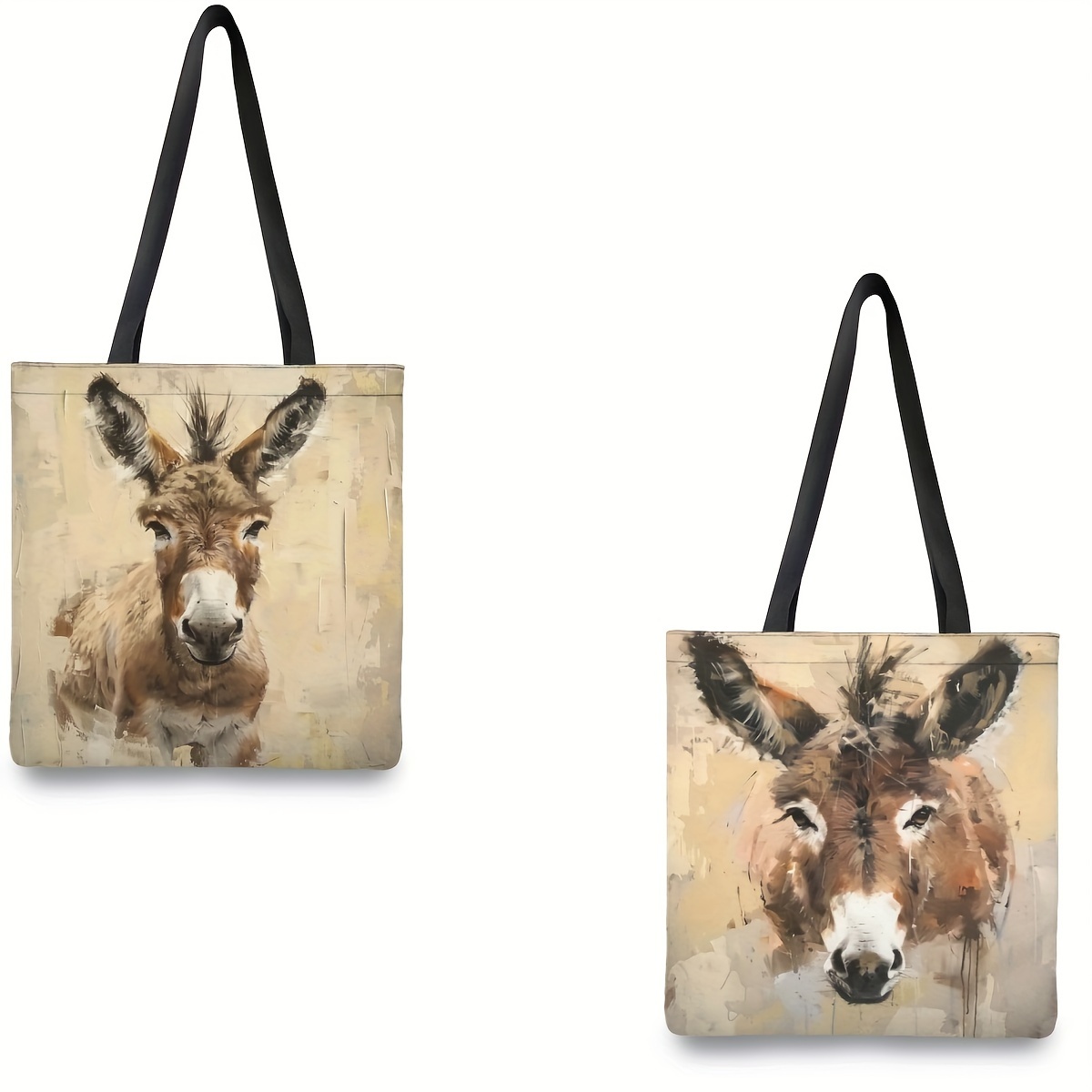 

Donkey Printed Polyester Canvas Tote Bag: Large Capacity, Reusable Shopping Shoulder Bag For Beach, School, And Grocery Store Storage