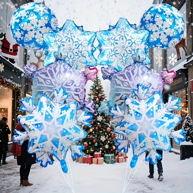 Image of Set Of 8 Large Snowflake Foil Balloons - Perfect For Winter Celebrations, Holiday Gatherings, Christmas Events, And Ice & Snow Themed Parties, Ideal For Party Supplies And Balloon Decorations