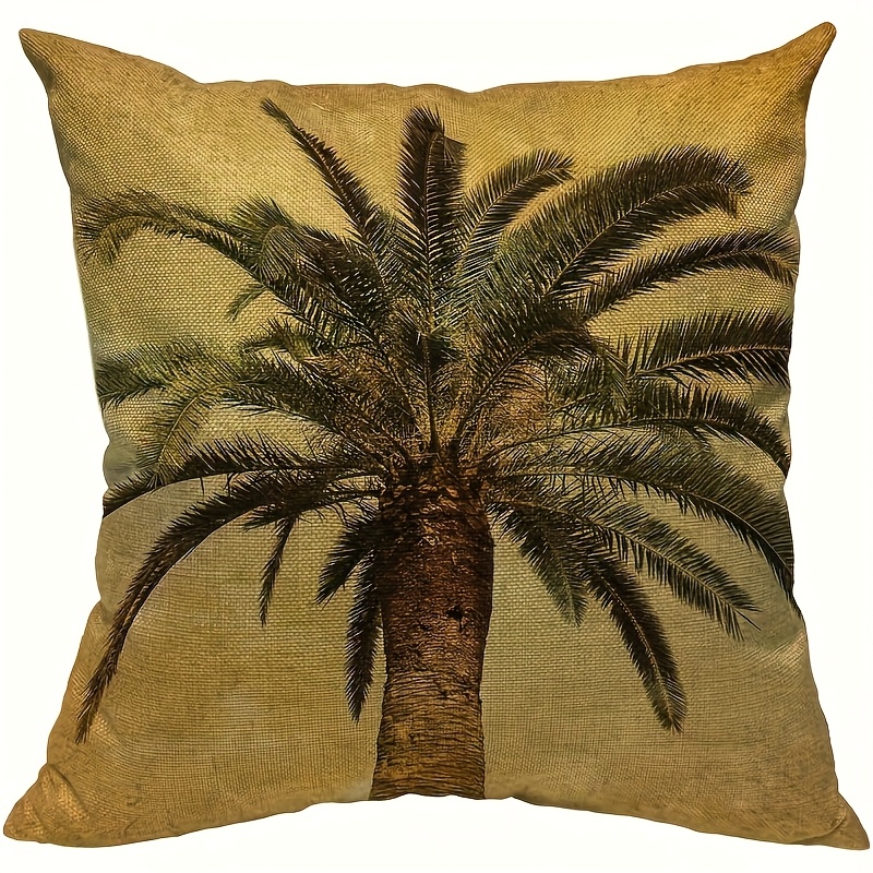 TEMU 1pc Tree Pillowcase - Vintage Hawaiian Leaves Pattern, 100% Polyester, Machine Washable Zipper Closure, Single-sided Printed Decorative Square