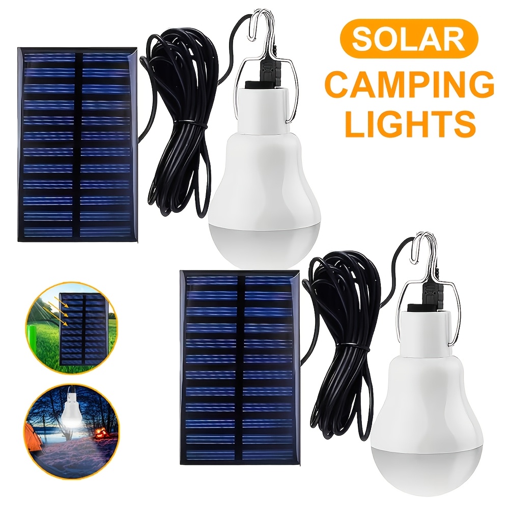 TEMU 2 pezzi Luce Solare da Campeggio Ricaricabile per Esterni, Lampada Portatile a LED, Pannello Solare , Luce Solare per con Design a Gancio per