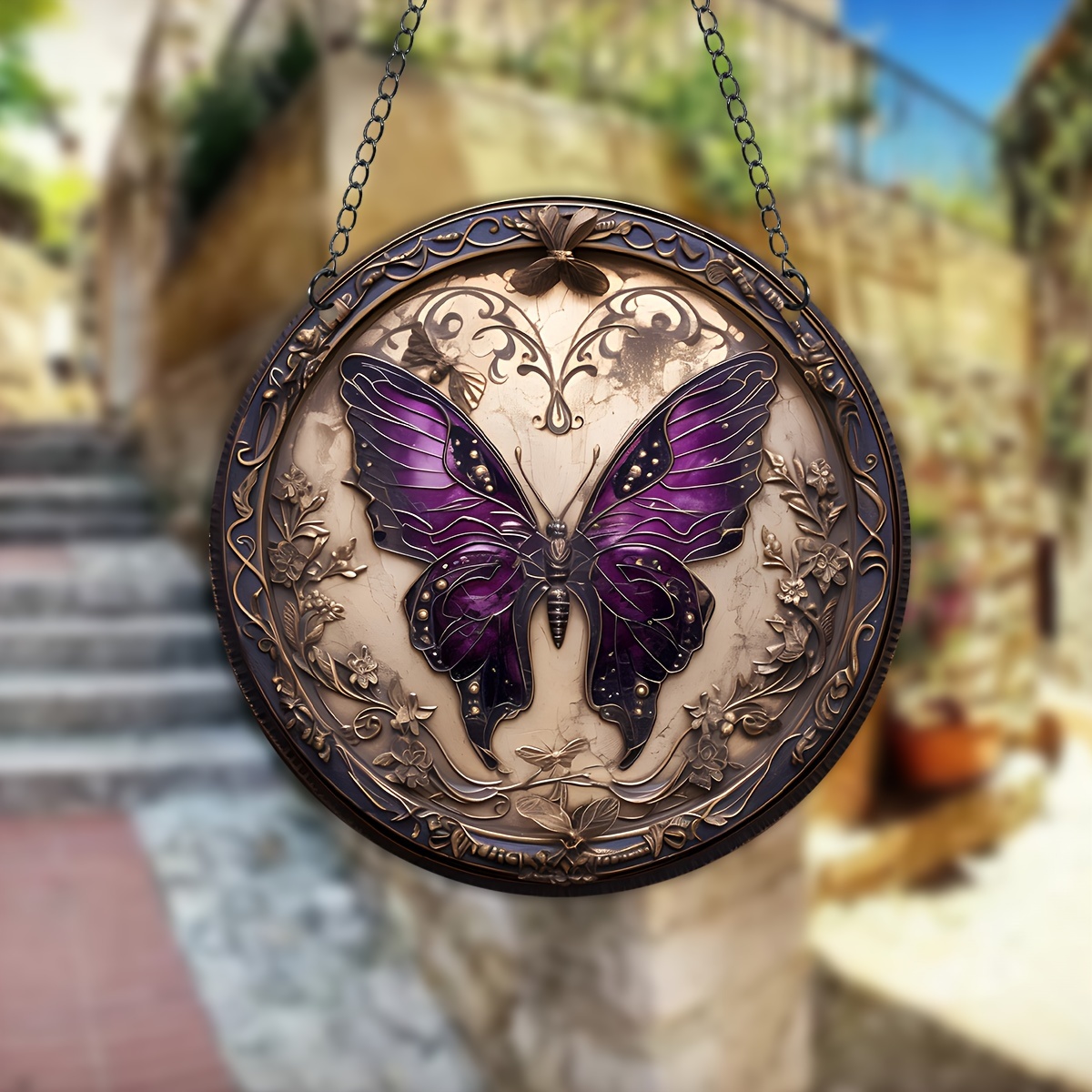 

1pc, Butterfly Printed Acrylic Hanging Sign, Suncatcher, Stained Window Hanging Decor, Round Sign, Wreath Sign, Window Decor Porch Decor Wall Decor, 5.9in/15cm