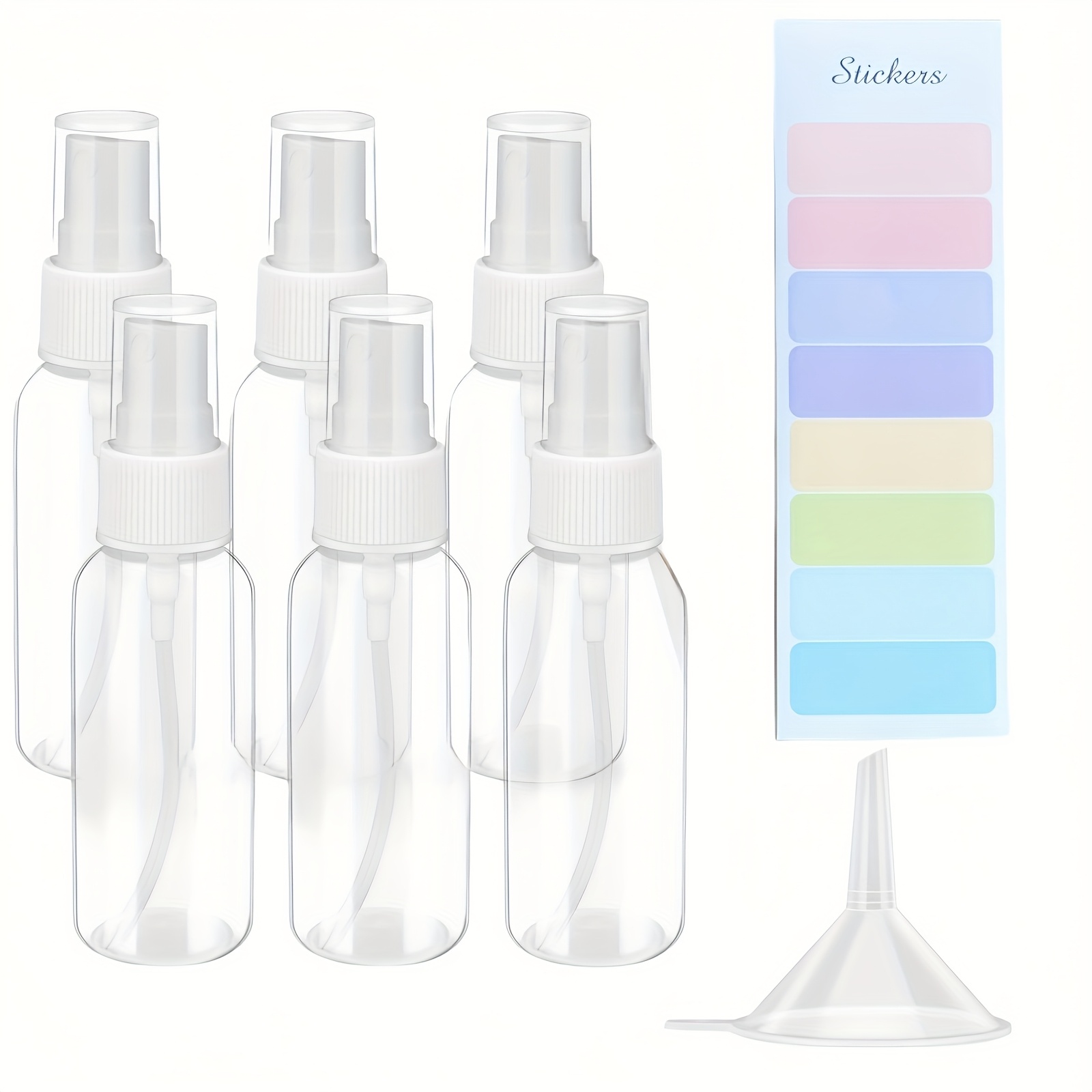 8pcs 50ml Mini Spray Bottle Set | 6 Mini Empty Bottles + A Funnel And A Sticker, Cap, Reusable | Suitable For Liquid Packaging, Travel Portable (professional 1.69 Oz)