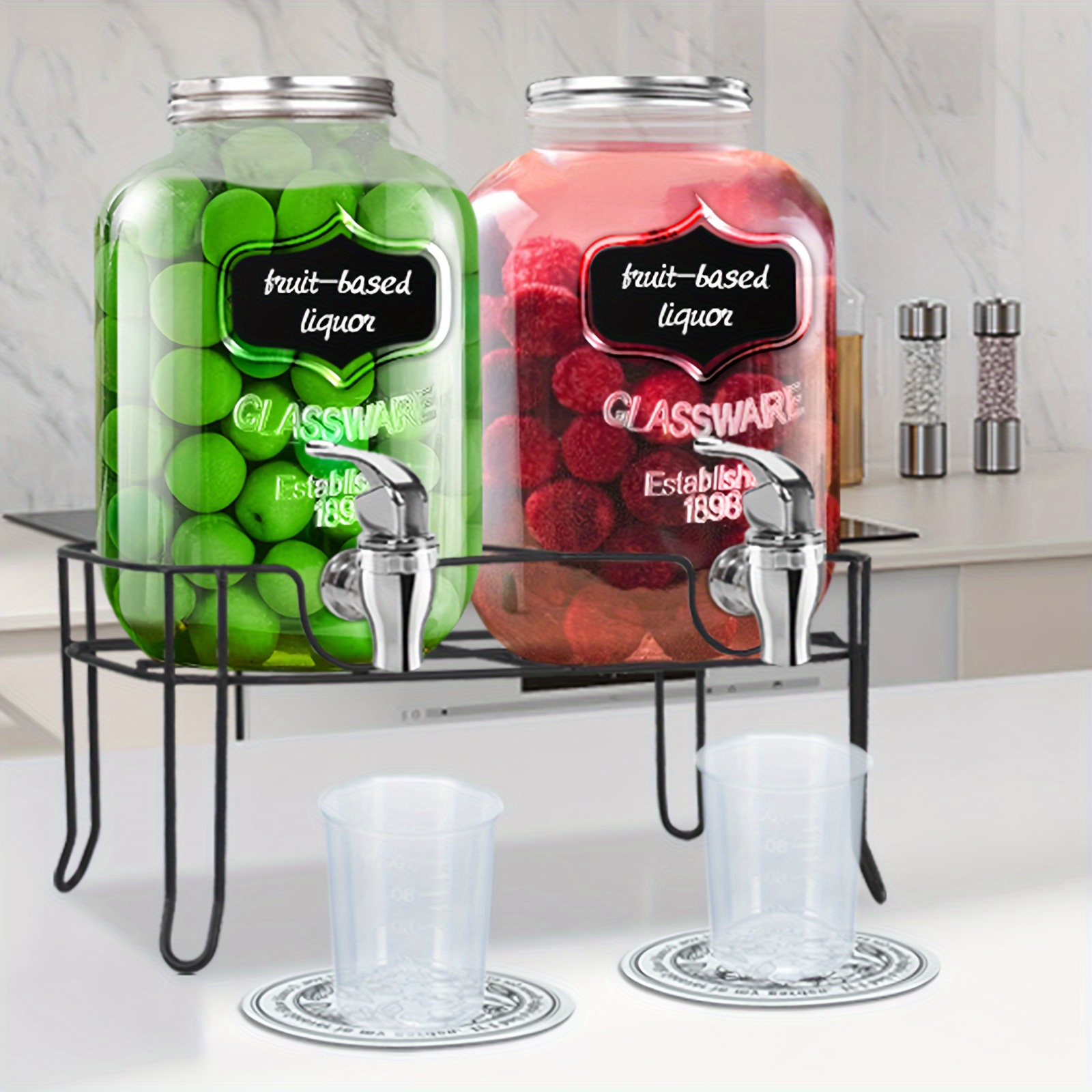 

Party Drink Dip Jug, 2-pack 1.25 Gallon Drink Dispenser With Stand, Drink Dispenser With Glass Lid And Non-water Spout, Leak Proof, Ideal For Lemonade, Juice, Tea, And Party Drinks