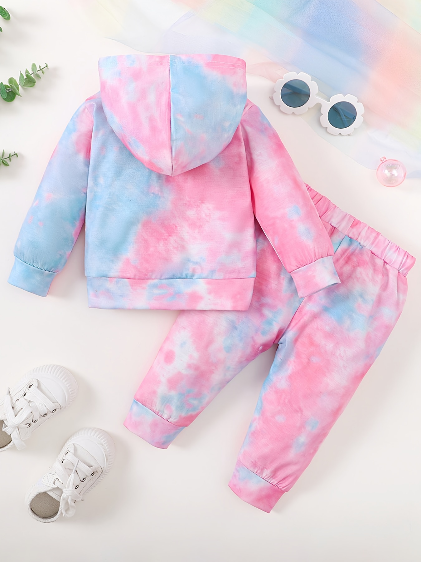 Cute Pink Tie Dye Hoodie and Sweatpants Set Women Fall Winter 2022